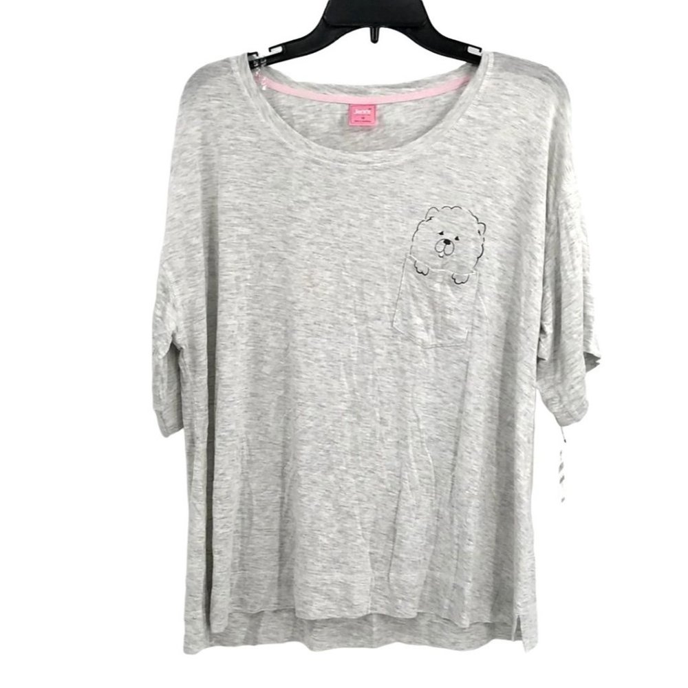 Jenni Intimates Womens Graphic-Pocket Pajama Top Chow Dog In Pocket 1X NWT $25